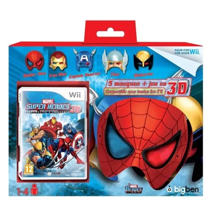 Set joc MArvel Superheroes 3D si masti pentru Nintendo Wii
