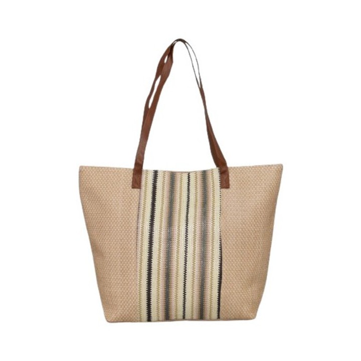 Дамска чанта 2157, 51/38/16 см, Текстил, Бежова