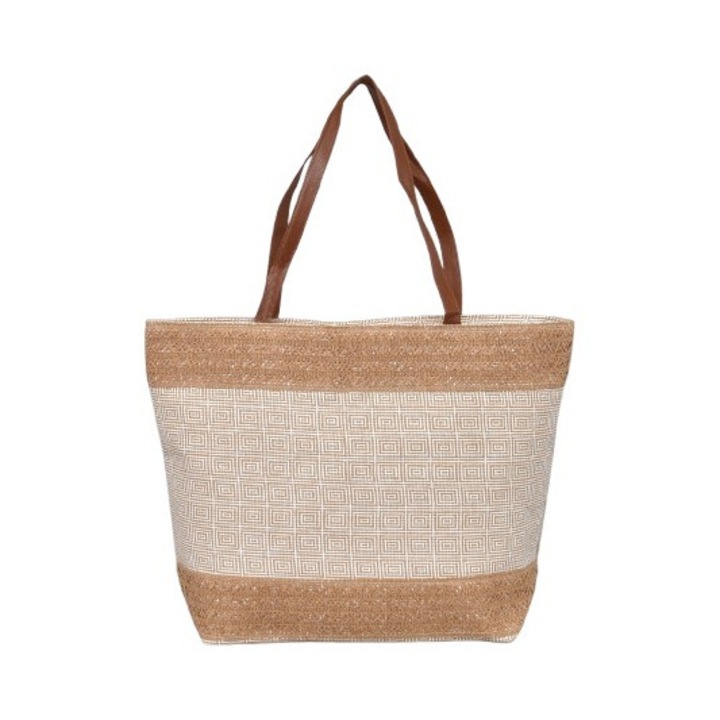 Дамска чанта 2158, 53/37/16 см, Текстил, Бежова