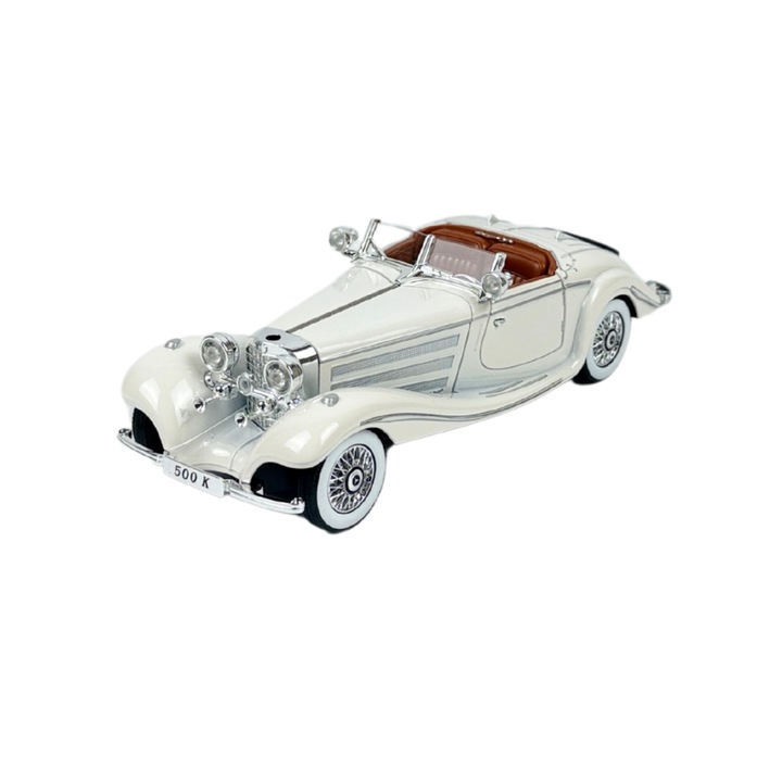 Masina Mercedes 500K turnata sub presiune, Alb, 1:24, Fara ambalaj