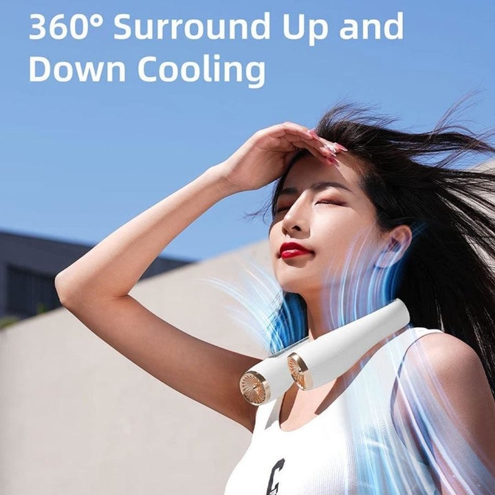 Nyakventilátor, 360°-ban állítható, 3 sebességfokozat, USB, Otthonra, Irodába