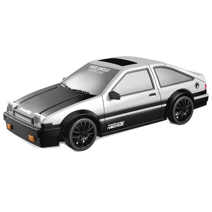 Távirányítós drift autó Toyota AE86 Fehér, 2.4 GHz, 4WD, 15 km/h, LED lámpák, Cserélhető gumiabroncsok, 1:24 méretarány