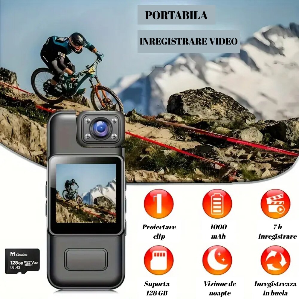 Camera Video Corporala, Body Camera, 4K UHD cu WiFi, Obiectiv 180 ...