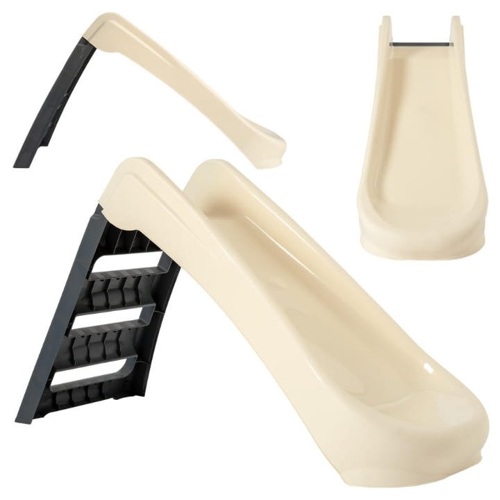 Сгъваема пързалка, Palplay, Пластмасов материал, Максимално натоварване 30 кг, Възраст на дете 18+ месеца, Дължина на пързалката 130 см, Размери 131,5 см x 48,5 см x 72 см, Бежов и сив цвят