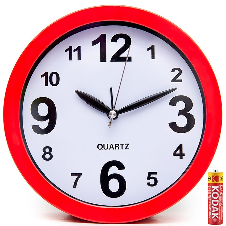 Ceas de masa K40, functie alarma, alimentare 1 x baterie AA 1.5V, diametru 16 cm, rosu