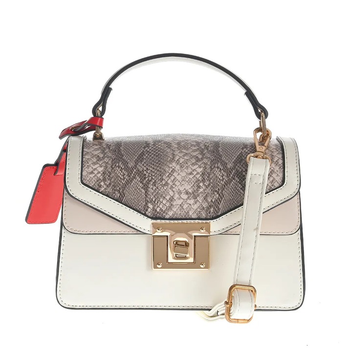 Geanta crossbody alba cu model animal print, Meli Melo Paris