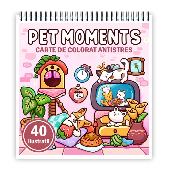 Carte de colorat de buzunar, 40 de ilustratii Pet Moments, 86 pagini, Format: A6 - 10.5x10.5cm, Editura Cadouri Legendare