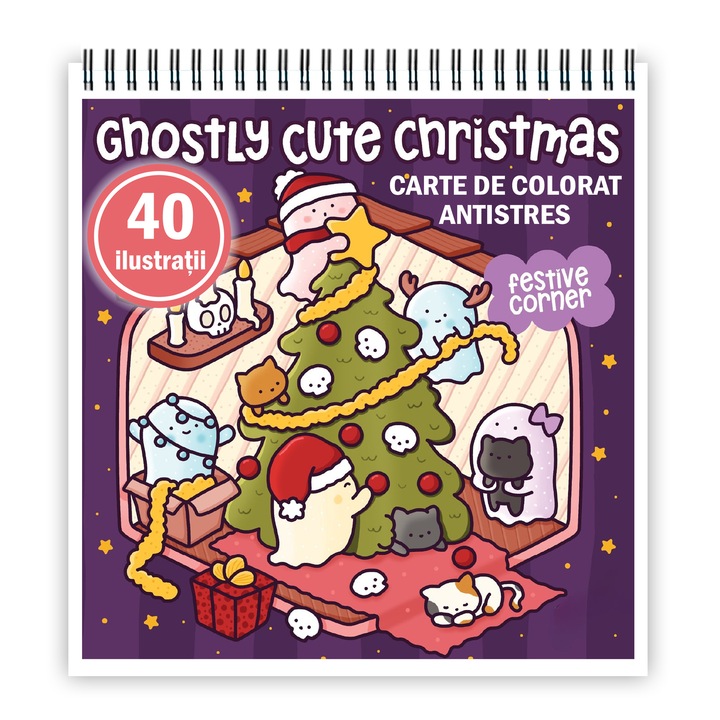 Mini stresszoldó kifestőkönyv, 40 szellemesen aranyos karácsonyi illusztráció, 86 oldal, Méret: 14,8x14,8 cm, Cadouri Legendare Kiadó