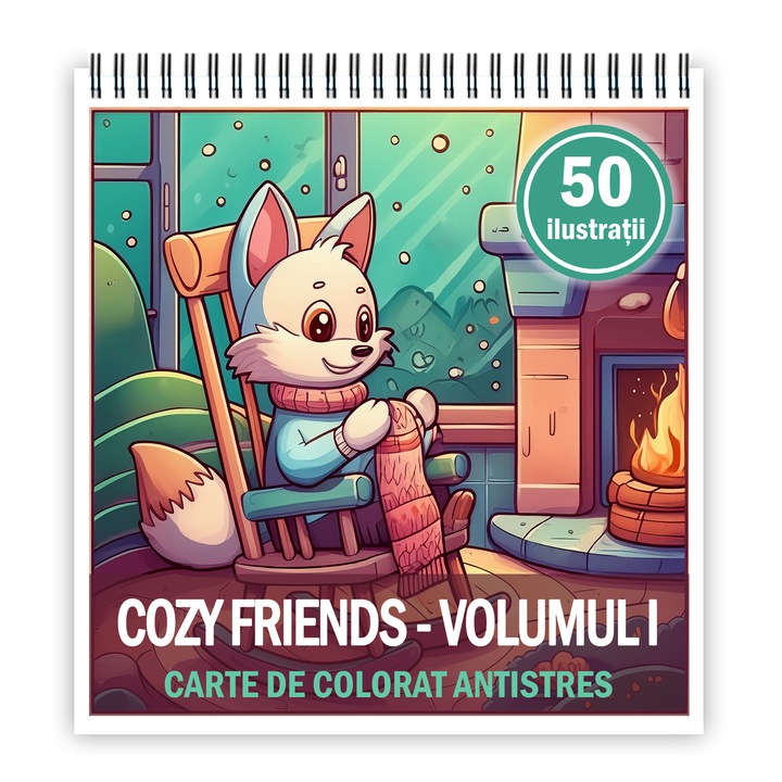 Mini stresszoldó kifestőkönyv, 50 illusztrációval, Kényelmes barátok - I. kötet, 106 oldal, Formátum: 14,8x14,8cm, Cadouri, Dragoste Legendara Kiadó