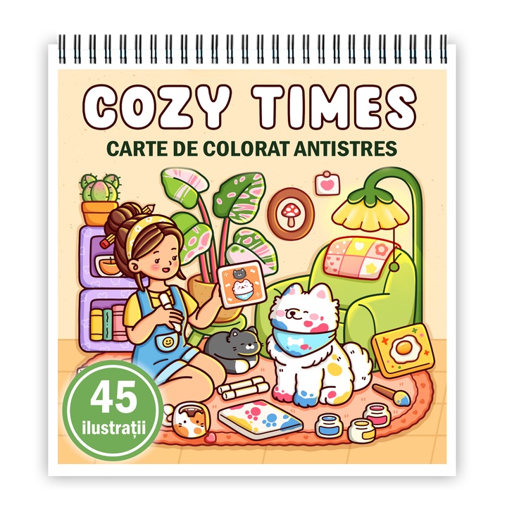 Carte de colorat de buzunar, 45 de ilustratii Cozy Times, 96 pagini, Format: A6 - 10.5x10.5cm, Editura Cadouri Legendare