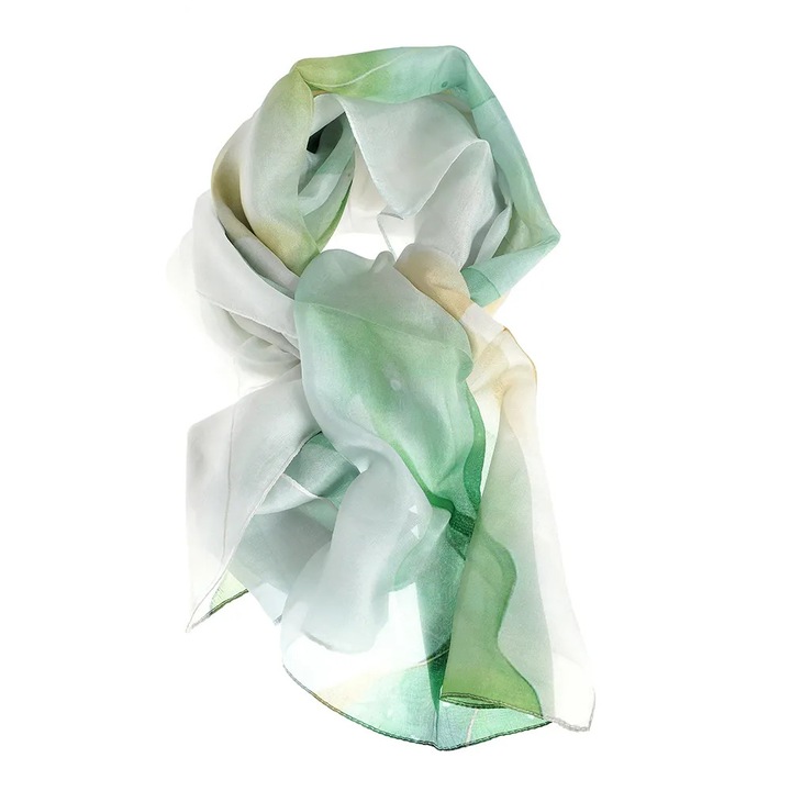 Esarfa din matase in nuante de verde si alb 50x180 cm, Meli Melo Paris