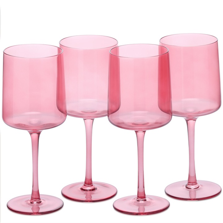 4 db-os Navaris borospohár készlet, 400 ml, szárral, rózsaszín, modern dizájn, 56212.04