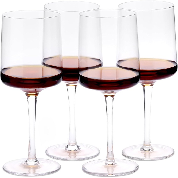 Set 4 Pahare Vin Navaris, 400 ml, cu picior, design modern, transparent, 56212.03