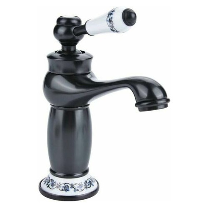 Vintage sárgaréz mosogatócsap virágmintával, 19x16,5x6,4cm, meleg/hideg vízhez