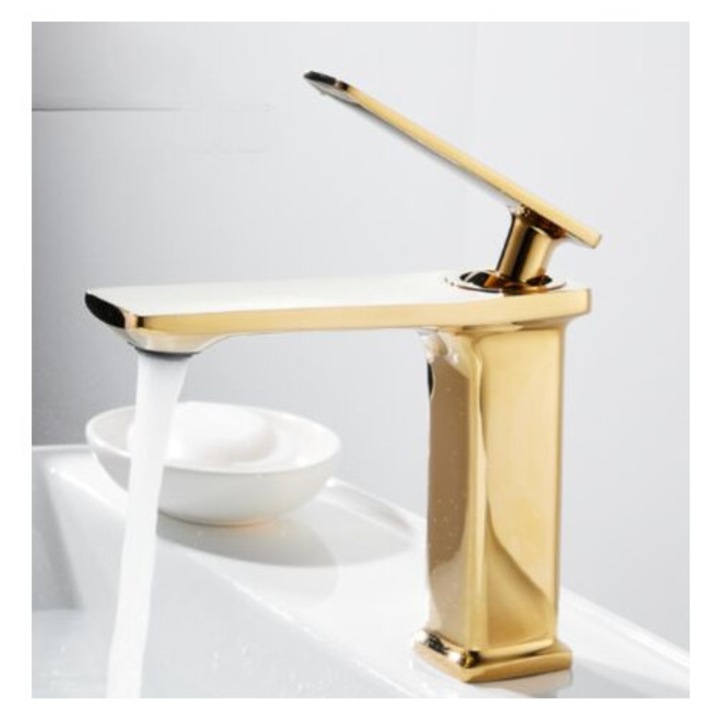 Réz fürdőszobai csaptelep, meleg és hideg vízzel, arany színű