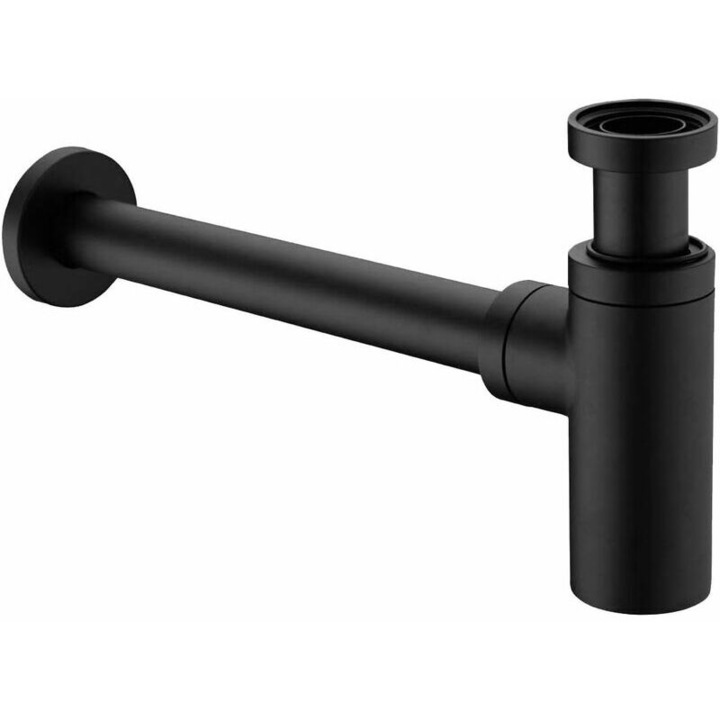 Сифон за мивка от месинг, универсален дизайн 1 1/4 x 32 мм, против миризми, матово черен, 120x300 мм