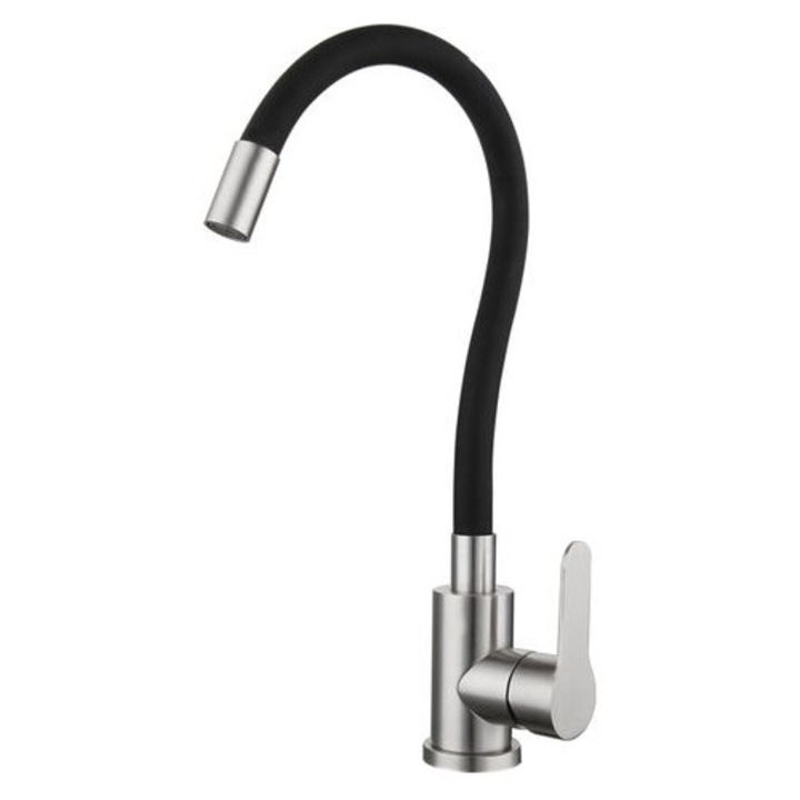 Konyhai csaptelep memória alakú kialakítással, fekete, szilikon, króm, 360°-ban forgatható, 4 cm x 42 mm