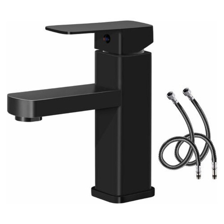 Fürdőszobai csaptelep, klasszikus dizájn, vízeséshatású, fekete, 208 mm