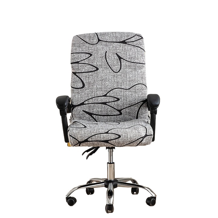 Husa pentru scaun birou Jacquard, universal, detasabil, spalare si praf, cu fermoaru, Gri