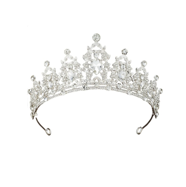 Diadema argintie cu cristale, aliaj si pietre, 14.5cm*5.5cm, tiara de mireasa, tiara printesa, tiara si coroane, decoratiuni accesorii pentru par, cristale stralucitoare, potrivite pentru femei, fete, nunti, baluri, petreceri aniversare, argint