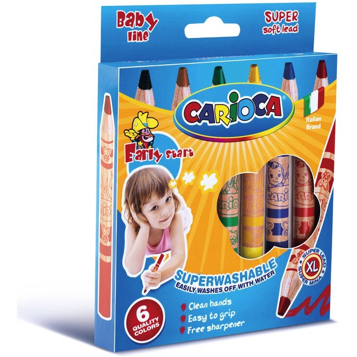 Set 6 Creioane cerate + ascutitoare Carioca baby jumbo