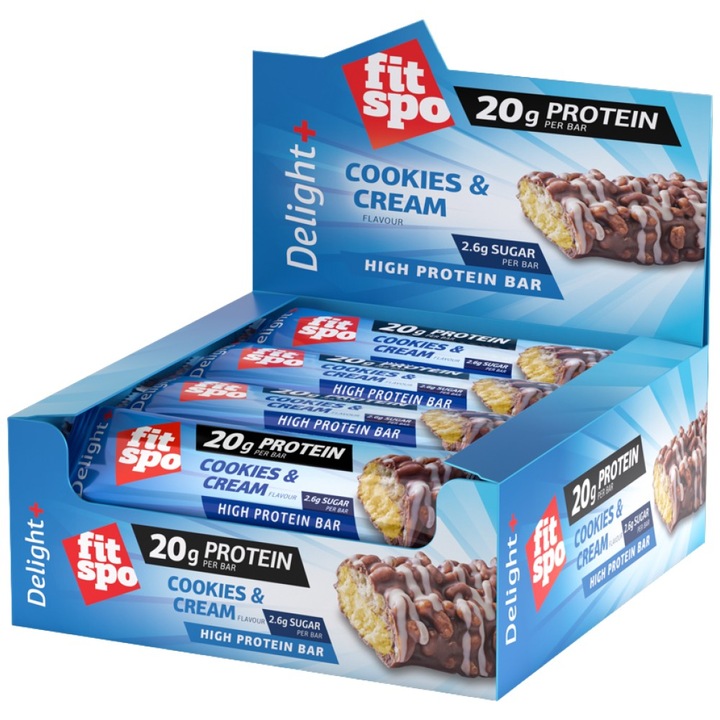 Supliment alimentar FIT SPO Delightplus Protein Bar, Biscuiti cu crema, 12 x 60 grame