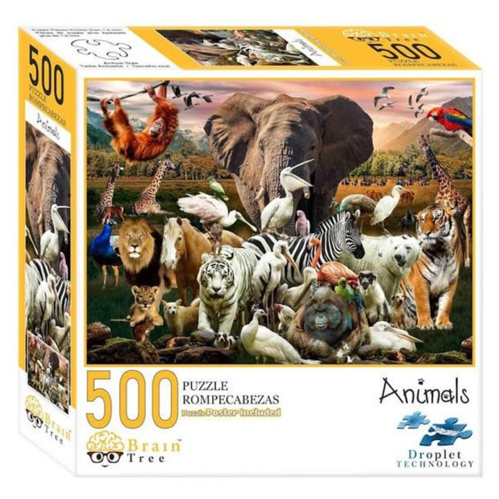 Пъзел Brain Tree от 500 части - Животни (2202001)