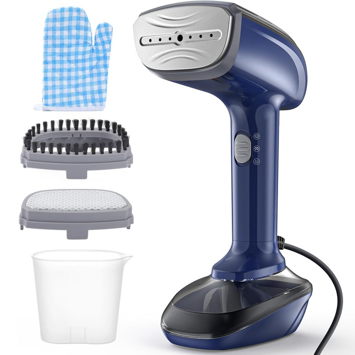 Вертикален уред за гладене с пара, BYONDSELF®, 300 мл, 1200 W, с керамична плоча за бързо нагряване, Функция 2 в 1 за гладене и премахване на гънки, парна дюза, четка за мъх, Син