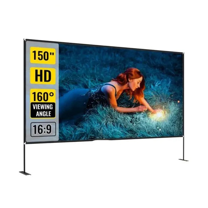 Portable Outdoor Movie Screen, 16:9 Aspect Ratio, 160° Viewing Angle, Oxford Cloth, Black/White