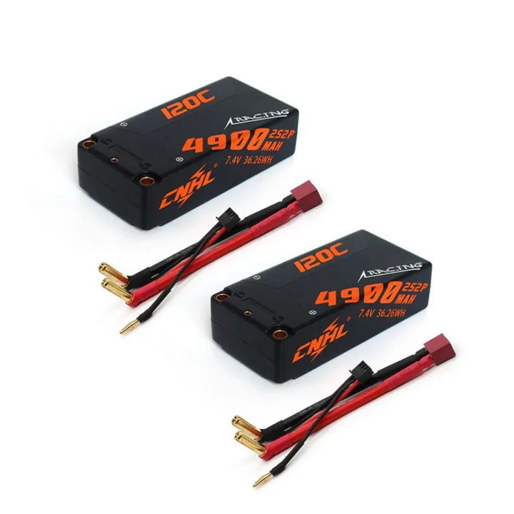 Lipo akkumulátorcsomag, 2S, 7.4V, 4900mAh, 120C, kemény tok, T-dugó, fekete