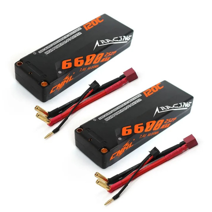 Lipo akkumulátorcsomag, 2S, 7.4V, 6600mAh, 120C, kemény tok, T-dugó, fekete