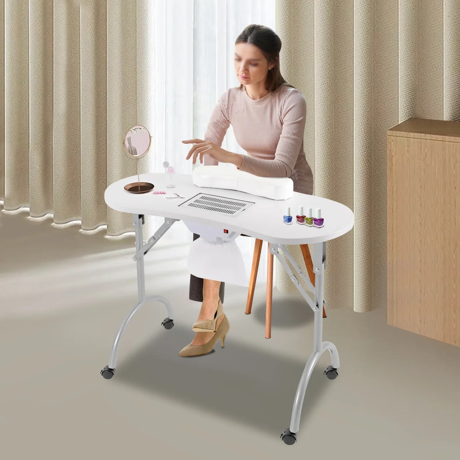 Masa pliabila pentru manichiura, 90x40x72,5 cm, aspirator pentru