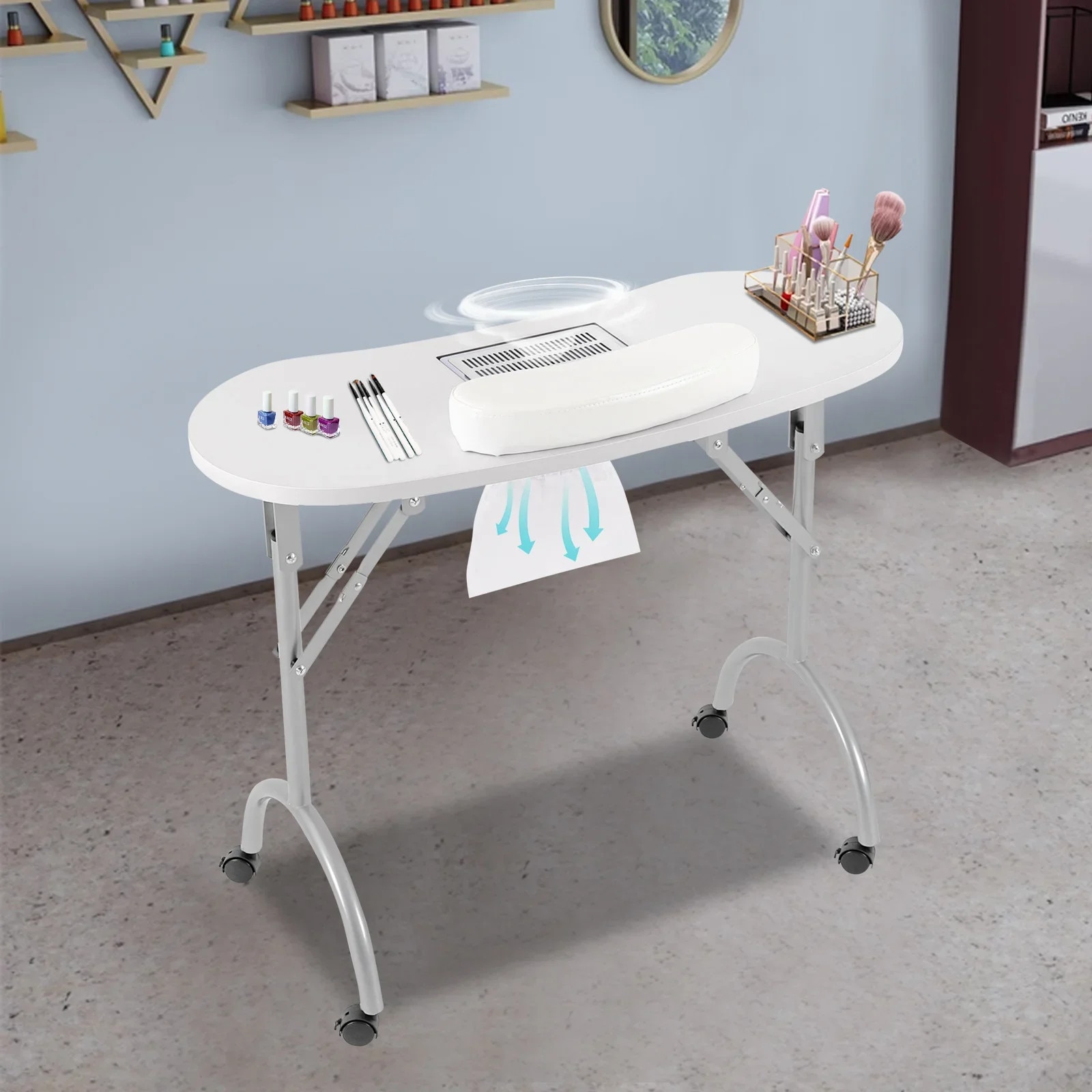 Masa pliabila pentru manichiura, 90x40x72,5 cm, aspirator pentru
