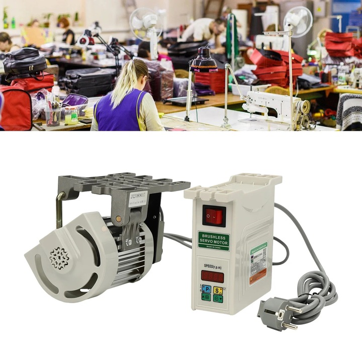 Szénkefe nélküli varrógép szervomotor, állítható sebesség 500-4500 fordulat/perc, 600 W, ezüst
