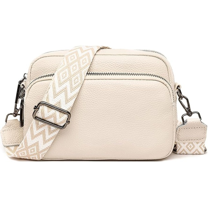 Geanta crossbody piele, 21x15x8cm, cu 3 compartimente cu fermoar