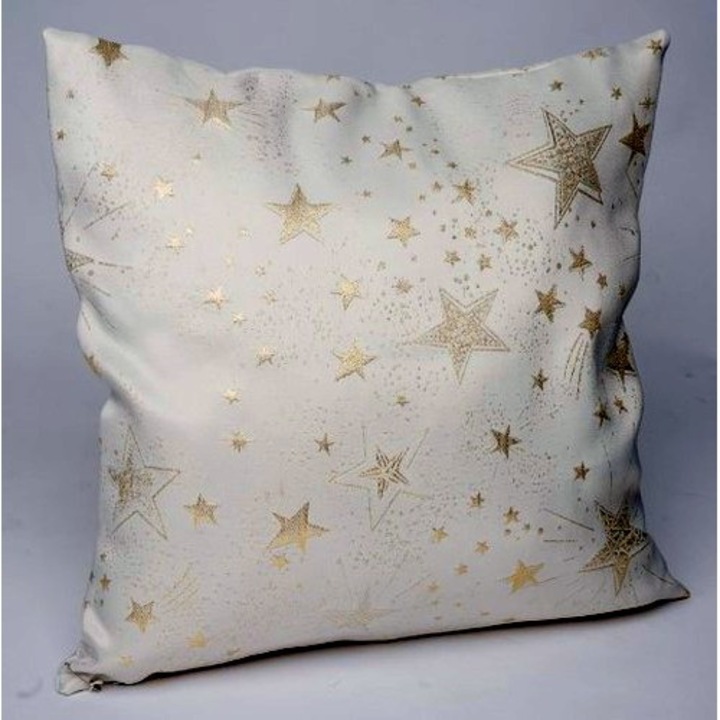 Párna töltelékkel 45x45cm, krém, arany csillagos, polyester