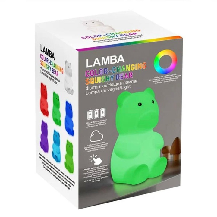 Lampa de Veghe Ursulet Colorat Squishy cu Baterii 9x10x16cm