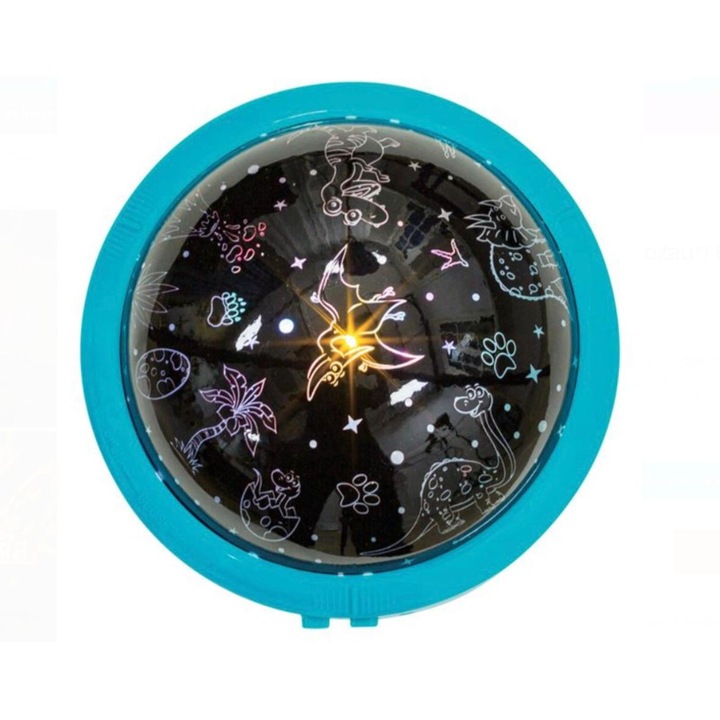 Lampa de veghe BURRAQ cu proiector dinozauri, 3 moduri, galben si colorat, 13x10.5cm