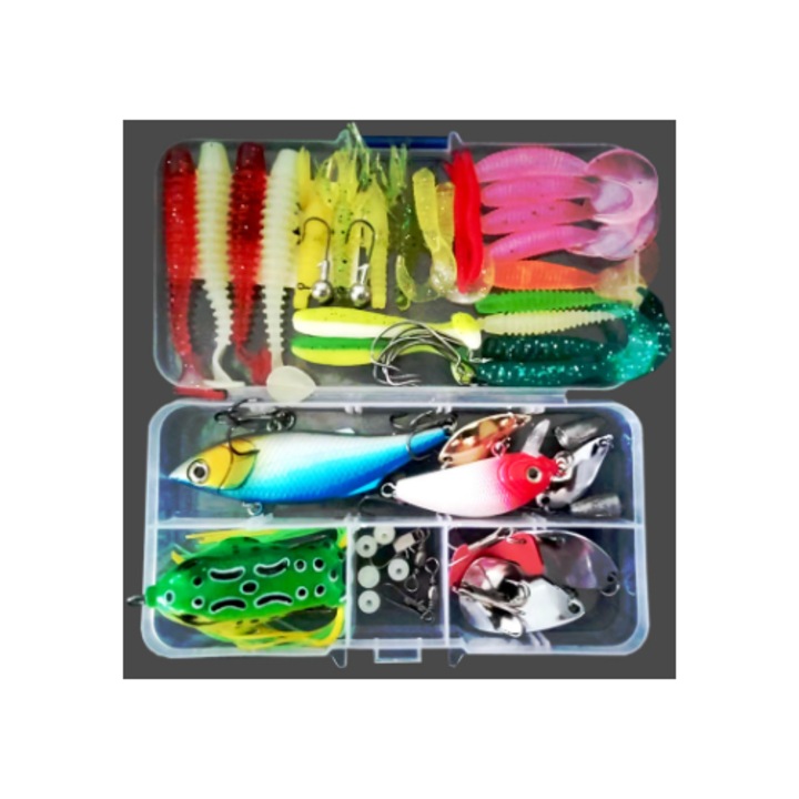 Set 48 momeli artificiale si accesorii pentru pescuit, Luoistu, multicolor