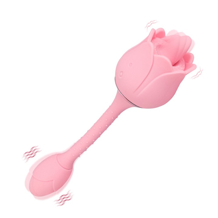 LOTUSIF Vibrátor, Applikációvezérlés, 2 az 1-ben Rózsa alakú, Felnőtt szexuális játék 12 nyalási móddal és 12 rezgési móddal, Élvezetes dildó nőknek és pároknak, Halványrózsaszín