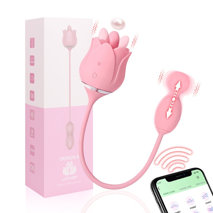 LOTUSIF halványrózsaszín vibrátor, alkalmazásvezérlés, 2 az 1-ben szexuális játék nőknek, 12 rezgési és nyalási mód, kezdő dildó, hüvelyi és G-pont stimuláció