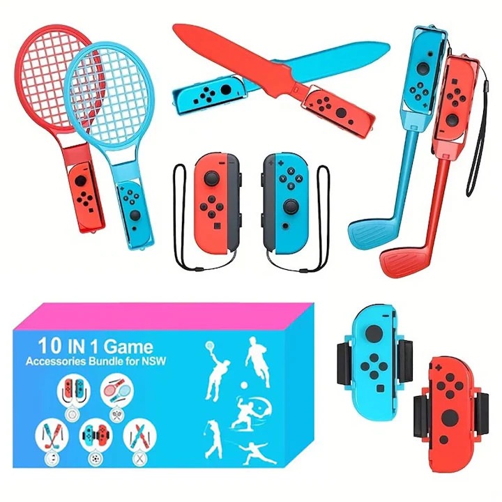 10 az 1-ben kiegészítő készlet Nintendo Switchhez, Dussdote-hoz, teniszütőkhöz, golfütőkhöz, többszínű
