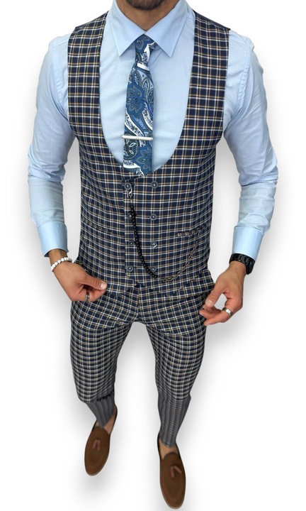 Costum elegant, pentru barbati, pantaloni plus vesta, bleumarin, B4177, Bleumarin