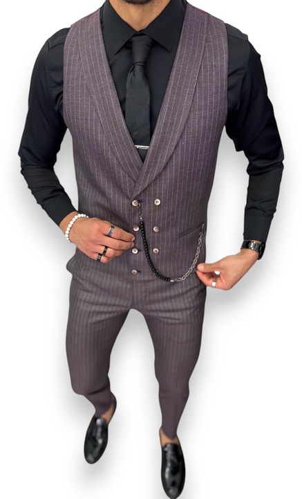 Costum elegant, pentru barbati, pantaloni plus vesta, Rosu Bordeaux, B5725, Visiniu