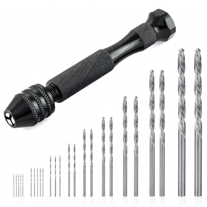 Set burghiu manual cu 25 spirale, Chucai, 0.5-3 mm, negru, 95mm