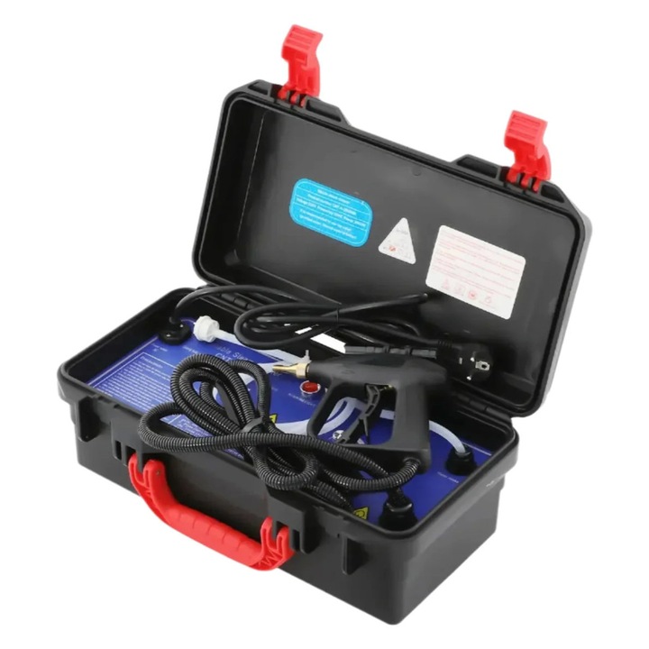 Gőztisztító, 3000W teljesítmény, 2-3,5 bar nyomás, nedves és száraz üzemmódok, fekete