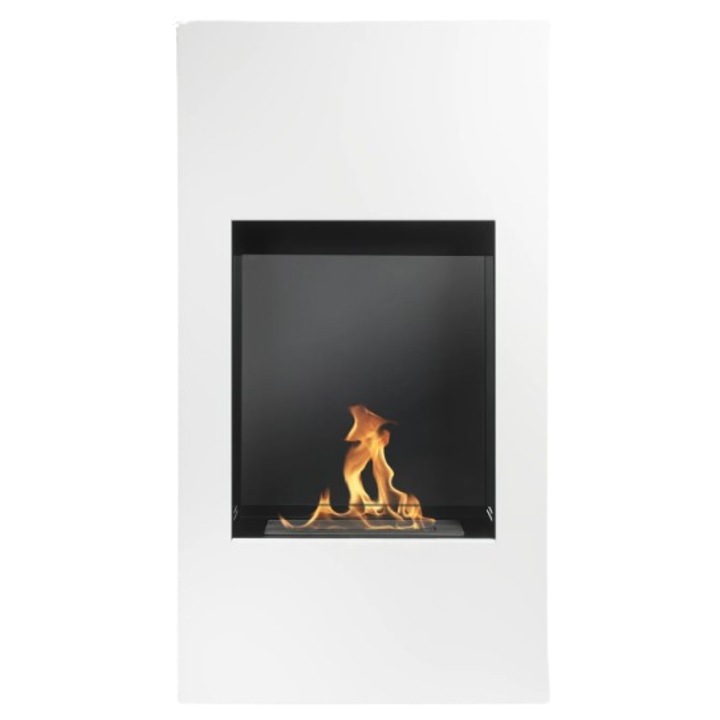 Semineu pe bioetanol MODERN, 105 x 55 x 15 cm, bioportal, complet, cu sticla securizata, alb mat, cu extinctor, pietricele albe decorative, recipient aromaterapie, bricheta pe gaz pentru aprindere semineu, palnie incluse