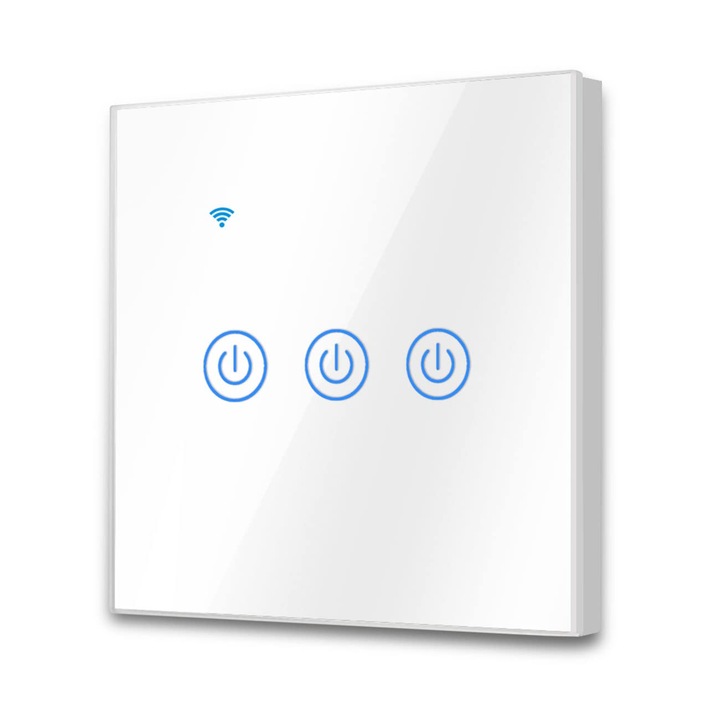Extrastar Wi-Fi стенен сензорен превключвател, 3 позиции, 3 канала, съвместим с интелигентни асистенти като Google Home и Amazon Alexa, изисква неутрален проводник, бял