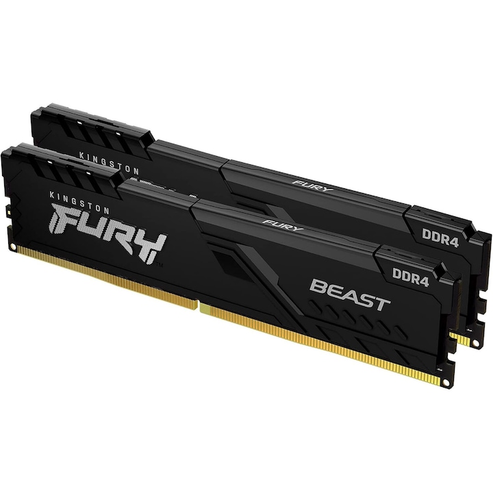 2 darabos Kingston Fury Beast RAM memória szett, 32GB (2x16GB), 3600MT/s DDR4, alacsony profilú kialakítás, Plug N Play, fekete