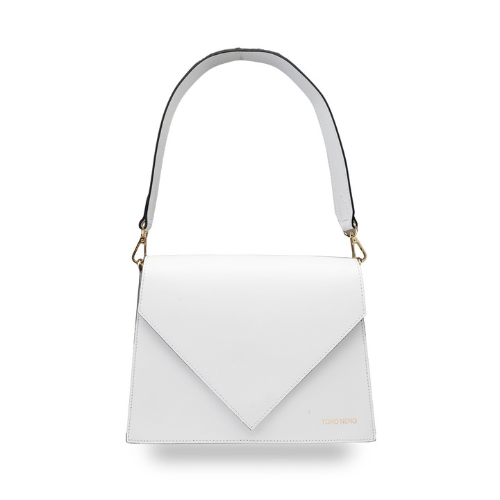 Geanta dama din piele naturala alb Rebeca